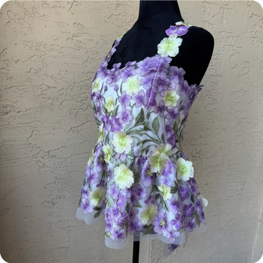 Muse Floral Peplum Tank Top in Purple and Lime - Picture 8 of 11